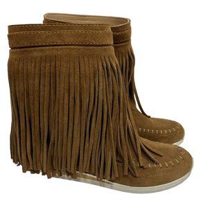Maison Des Talons Women's Suede Angel Fringe Ankle Boots Sz 6 Cowgirl Core